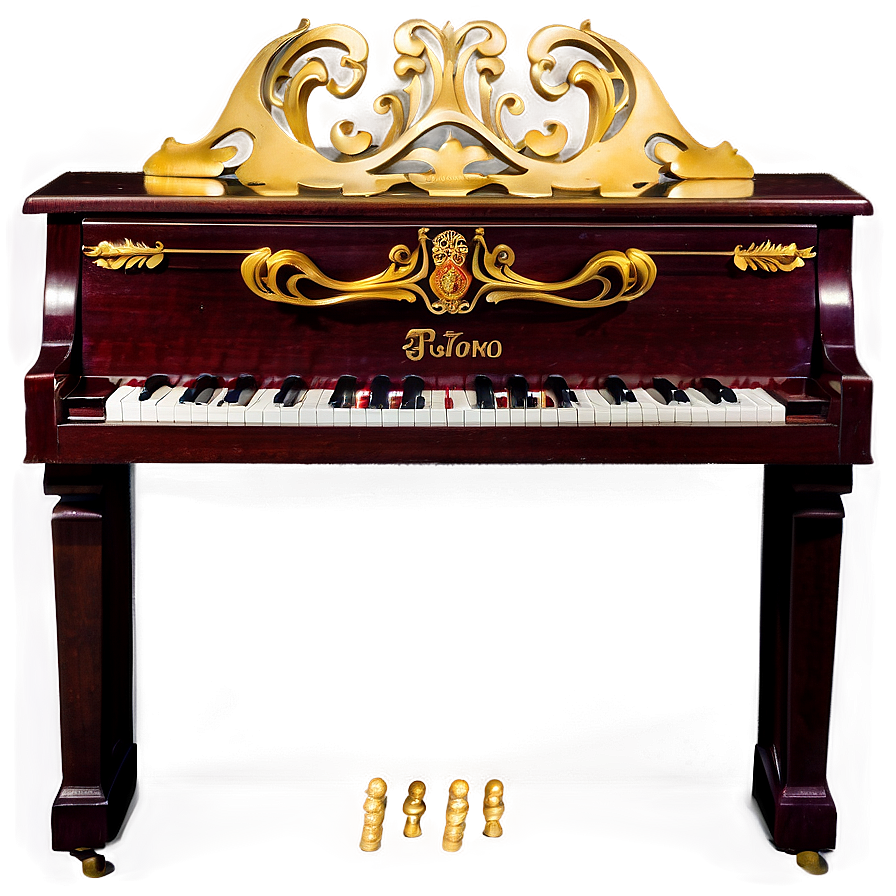 Upright Piano With Gold Trim Png 48 PNG image