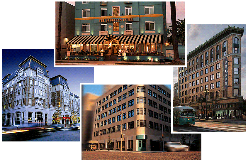 Urban Hotel Exteriors Collage PNG image