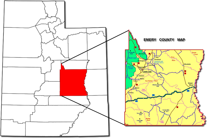 Utah Emery County Map PNG image