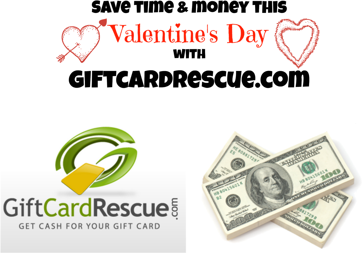 Valentines Day Gift Card Promotion100 Dollar Bills PNG image