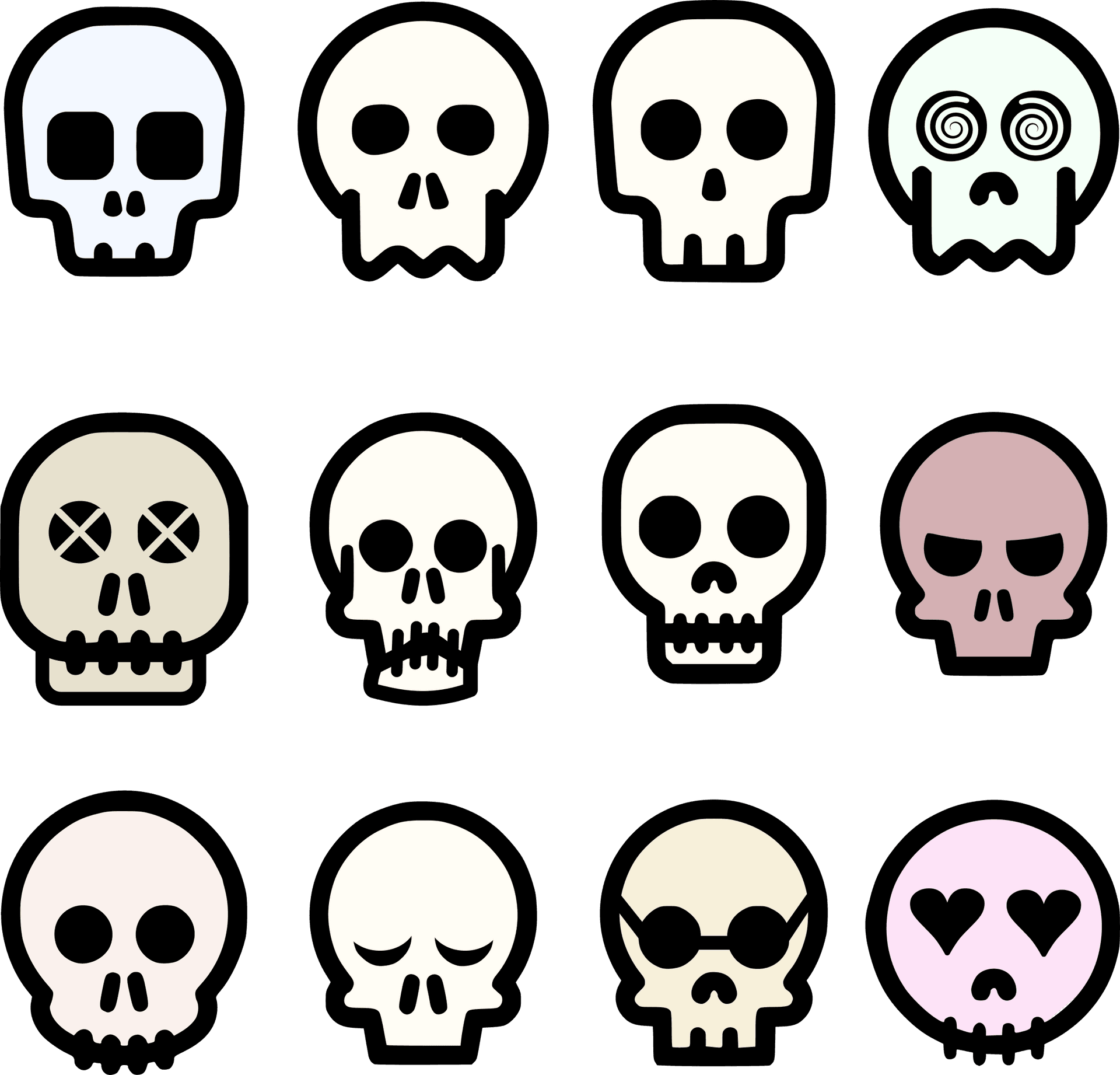 Variety_of_ Stylized_ Skulls PNG image