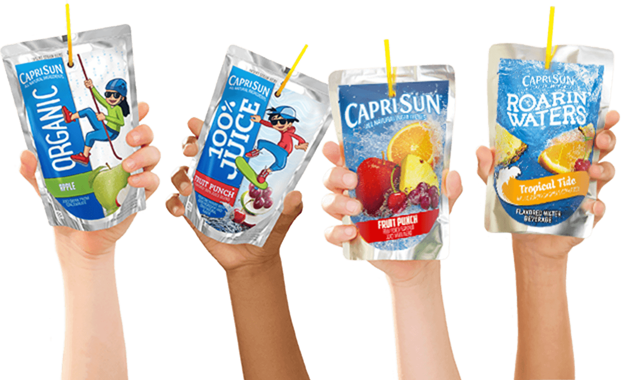 Varietyof Capri Sun Pouches Held Up PNG image