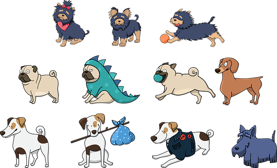 Varietyof Cartoon Dogs Illustration PNG image