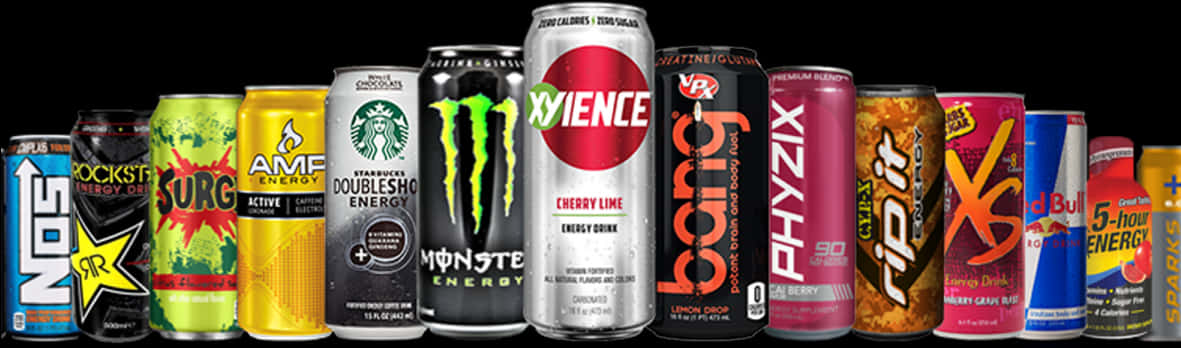 Varietyof Energy Drinks Lineup PNG image