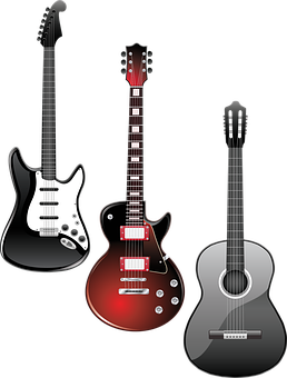 Varietyof Guitars Illustration PNG image