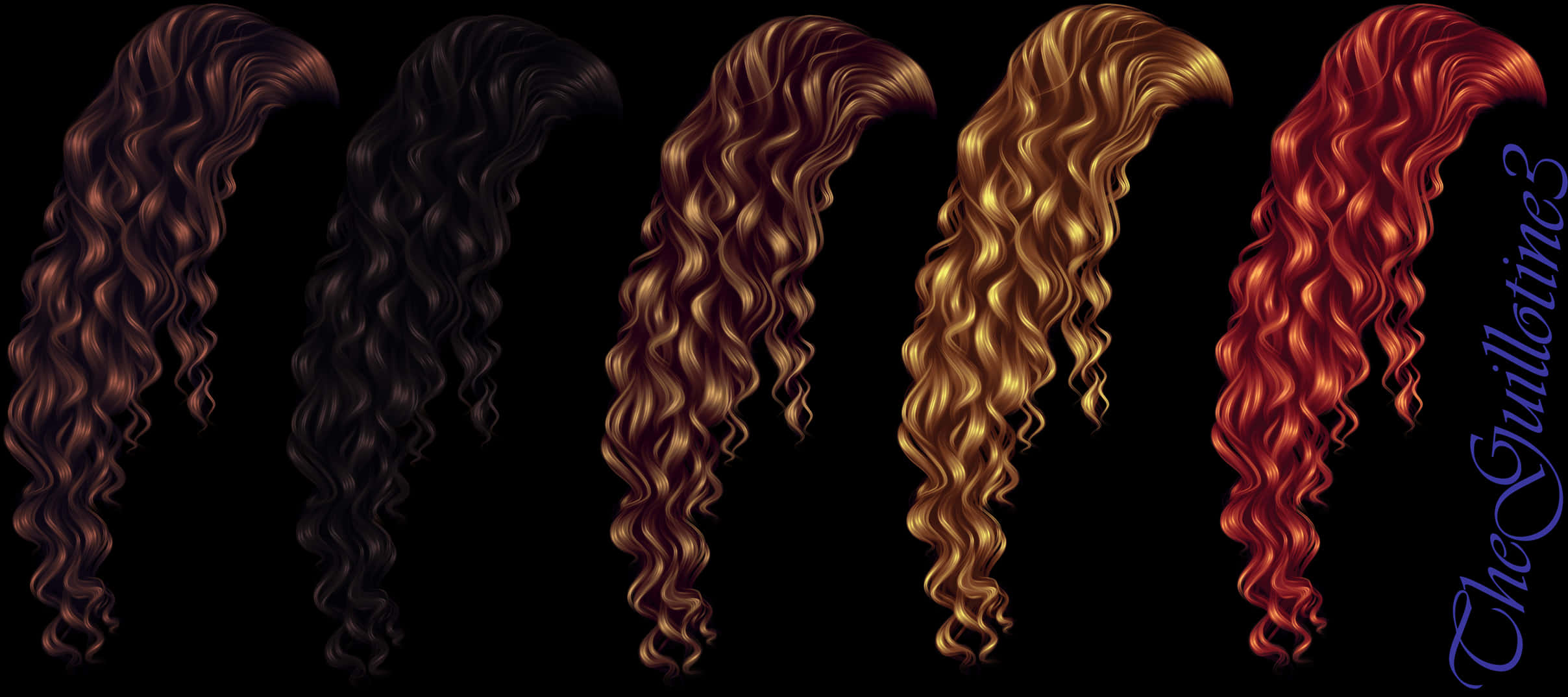 Varietyof Long Curly Hair Colors PNG image