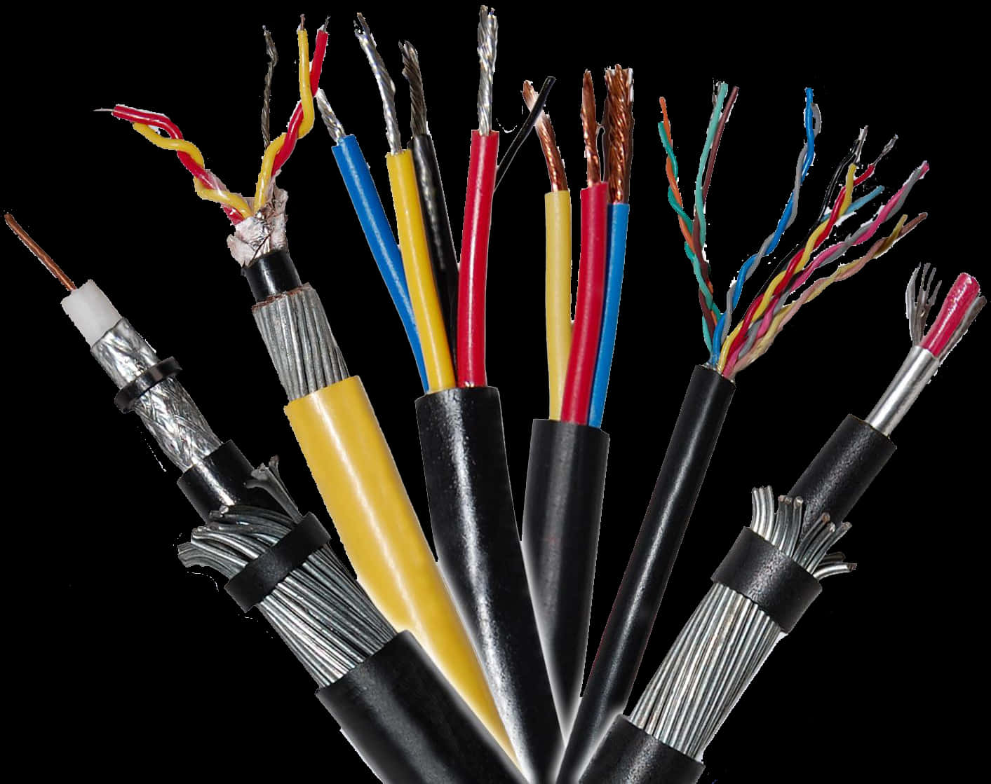 Various Electrical Cables Exposed PNG image