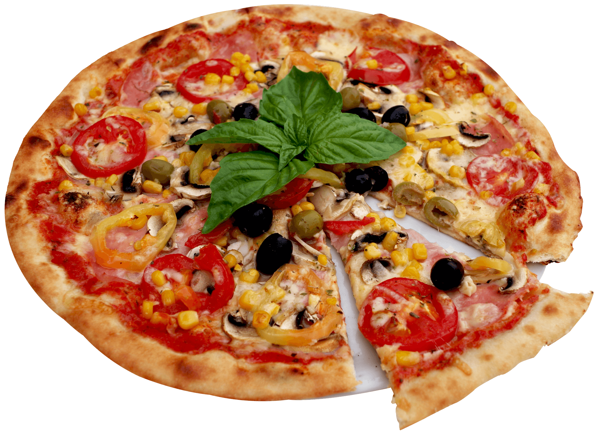 Vegetable Topped Pizzawith Basil PNG image