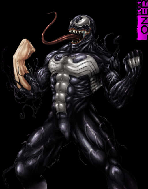 Venom_ Artwork_with_ Tongue_ Extended PNG image