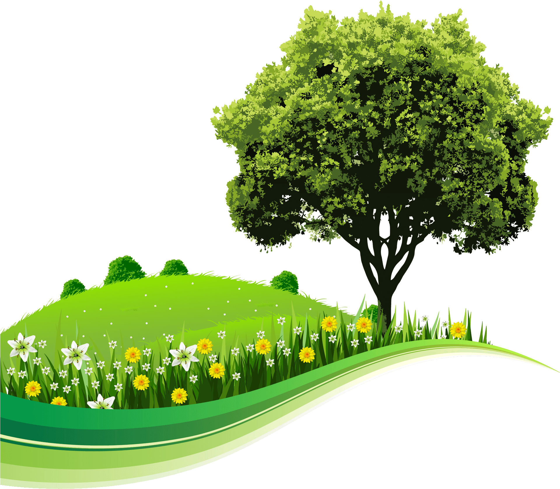 Verdant Hillside Floral Bliss PNG image