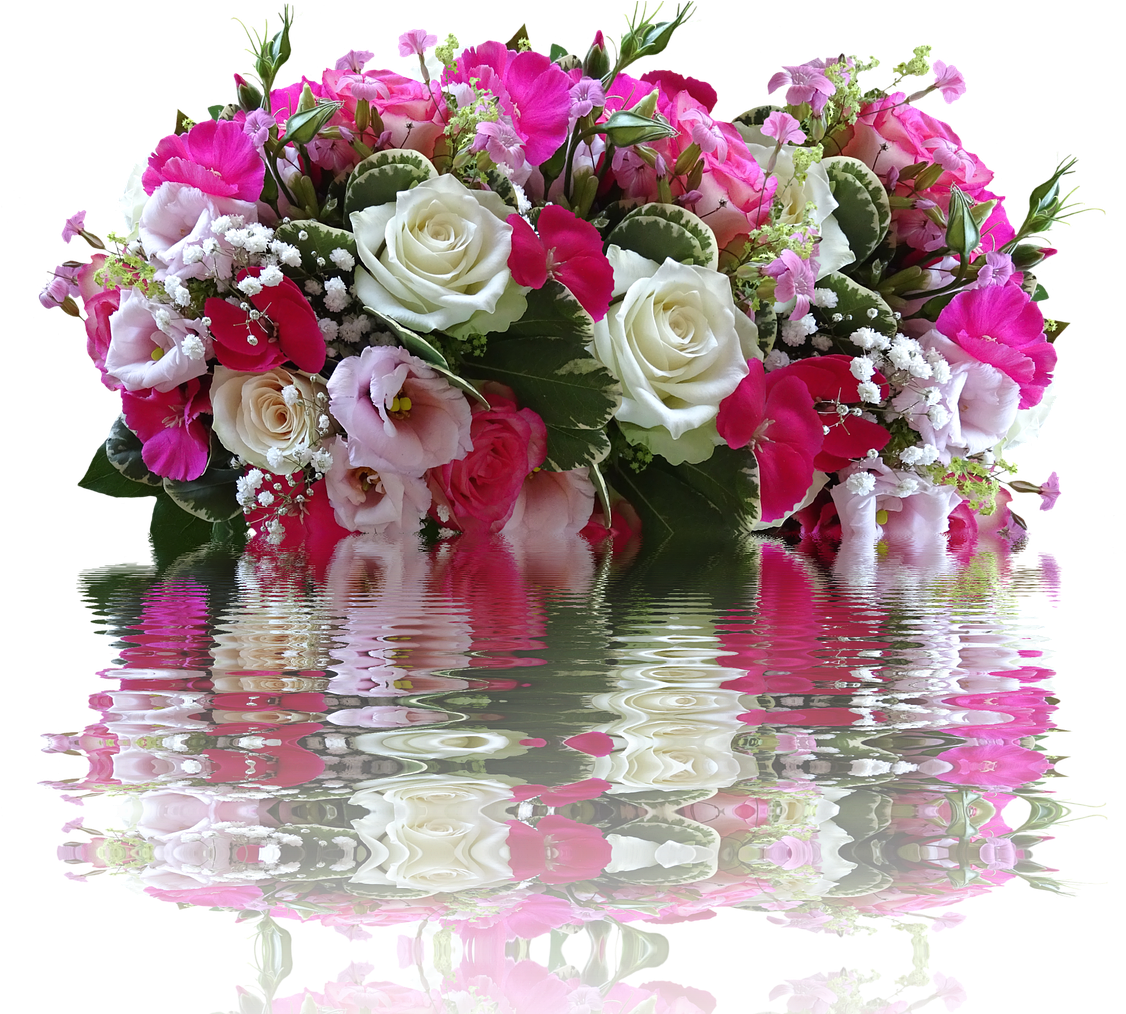 Vibrant Birthday Flower Bouquet Reflection PNG image