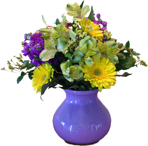 Vibrant Birthday Flower Bouquetin Purple Vase PNG image