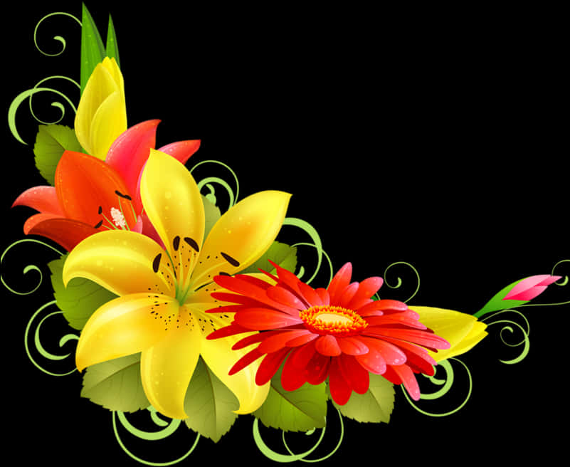 Vibrant_ Floral_ Arrangement_ Graphic PNG image