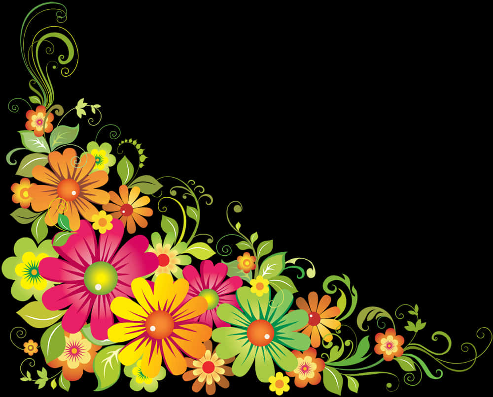 Vibrant_ Floral_ Corner_ Design PNG image