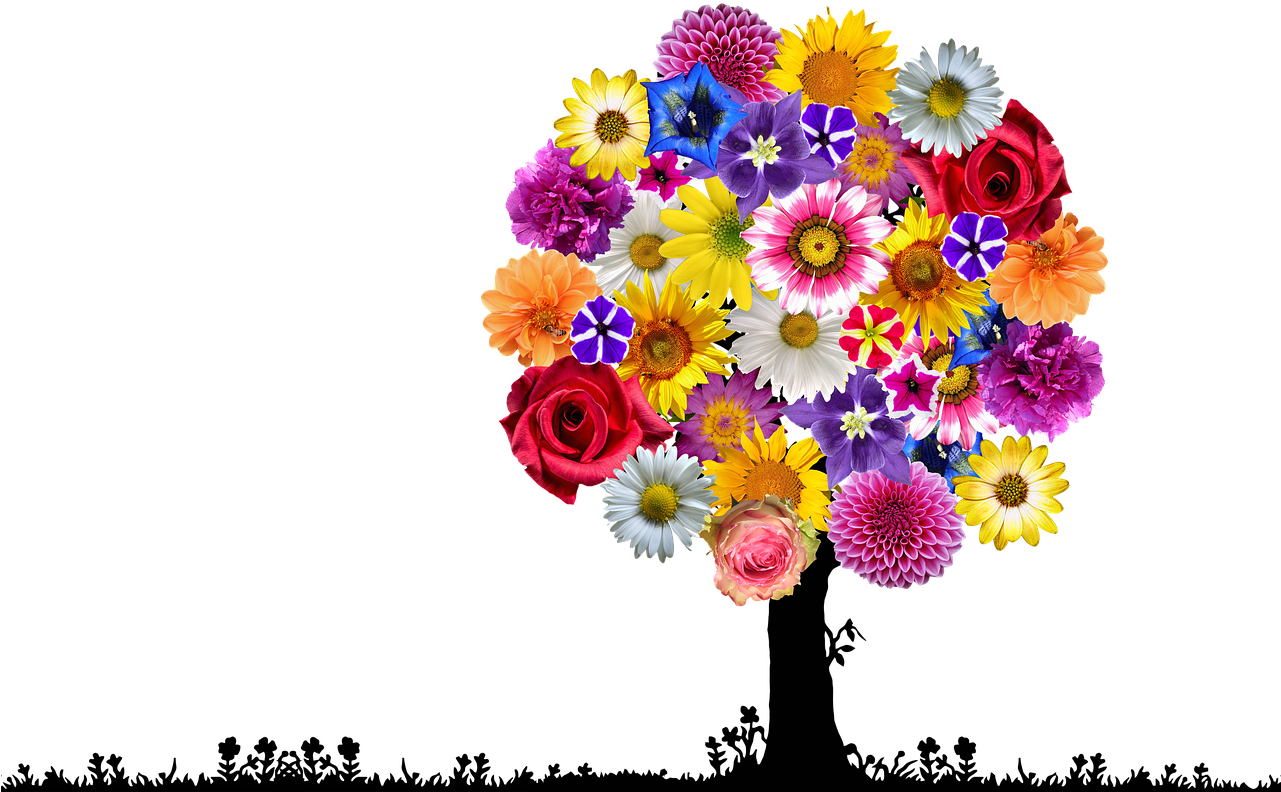 Vibrant Floral Tree Artwork PNG image