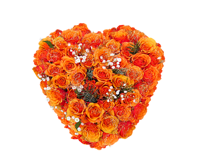 Vibrant Orange Floral Heart PNG image