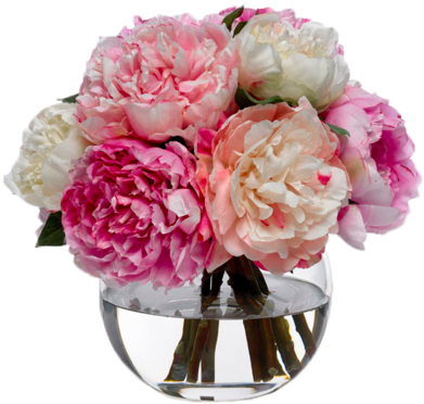 Vibrant Peony Bouquetin Glass Vase PNG image