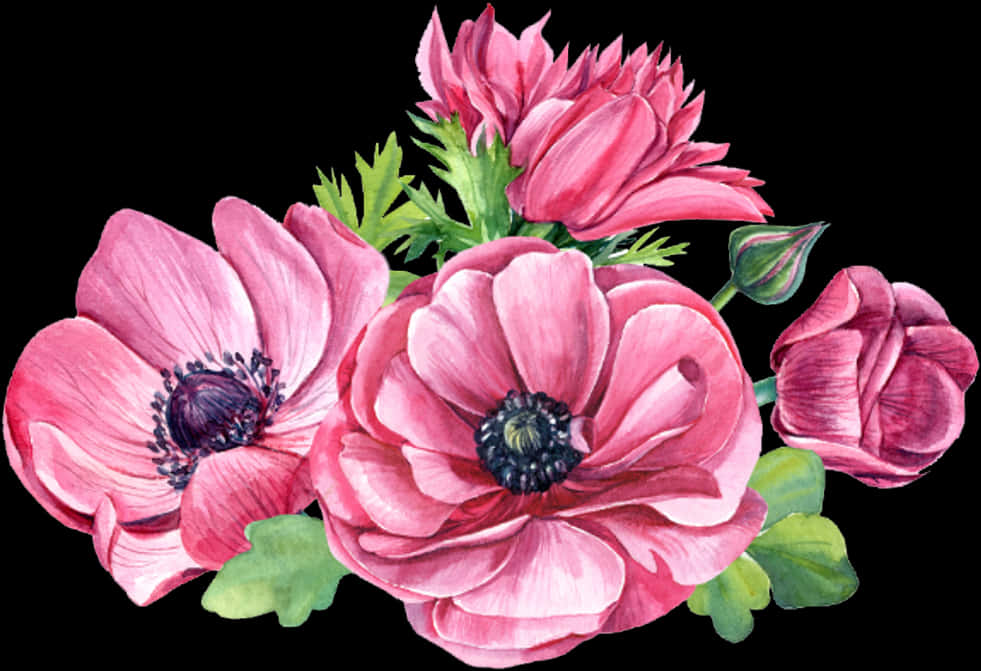 Vibrant_ Pink_ Flowers_ Artwork PNG image