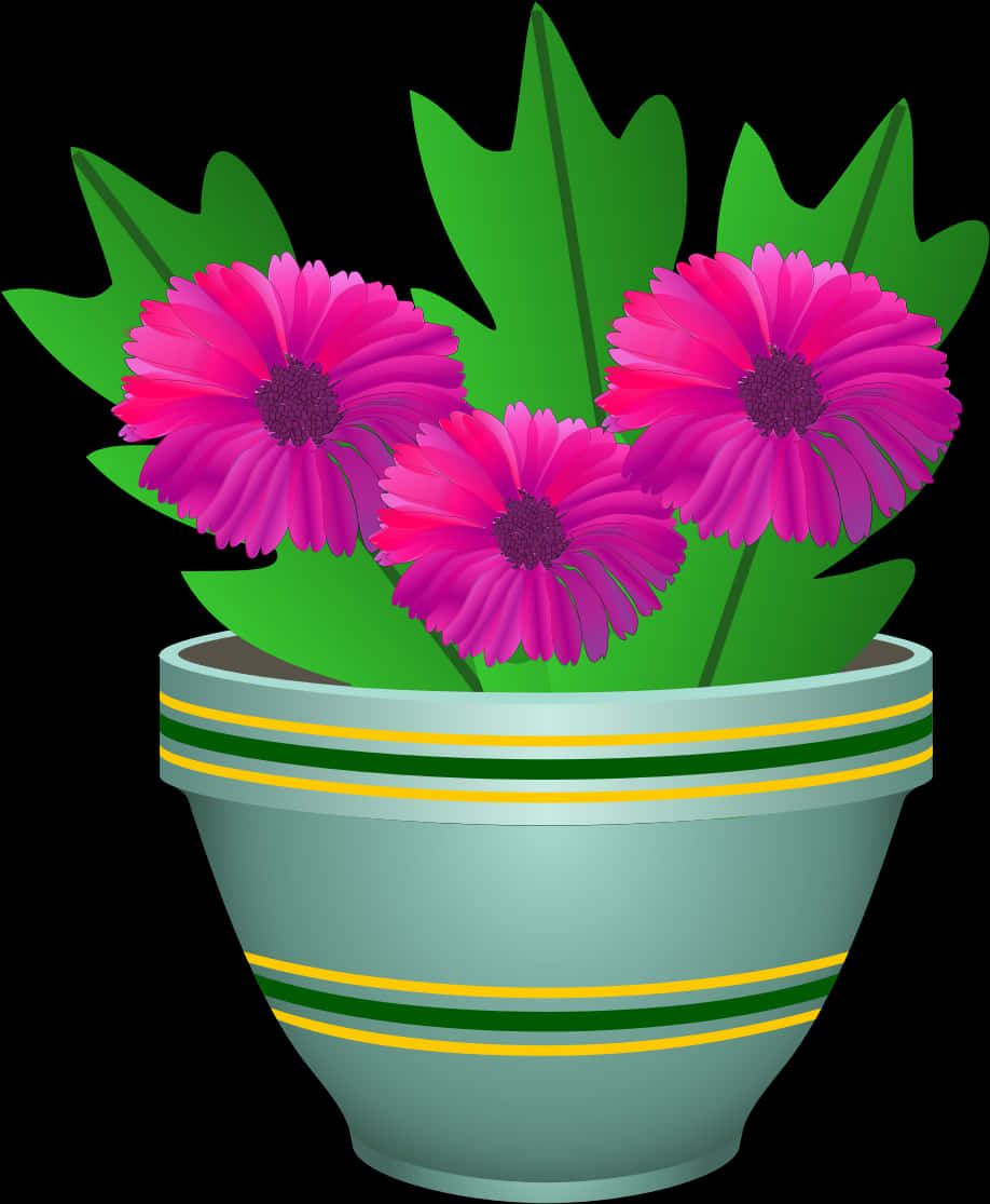 Vibrant Pink Flowersin Green Pot PNG image