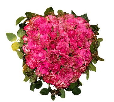 Vibrant Pink Roses Heart Shaped Arrangement PNG image