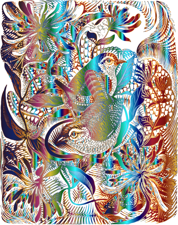 Vibrant Psychedelic Floral Birds.png PNG image