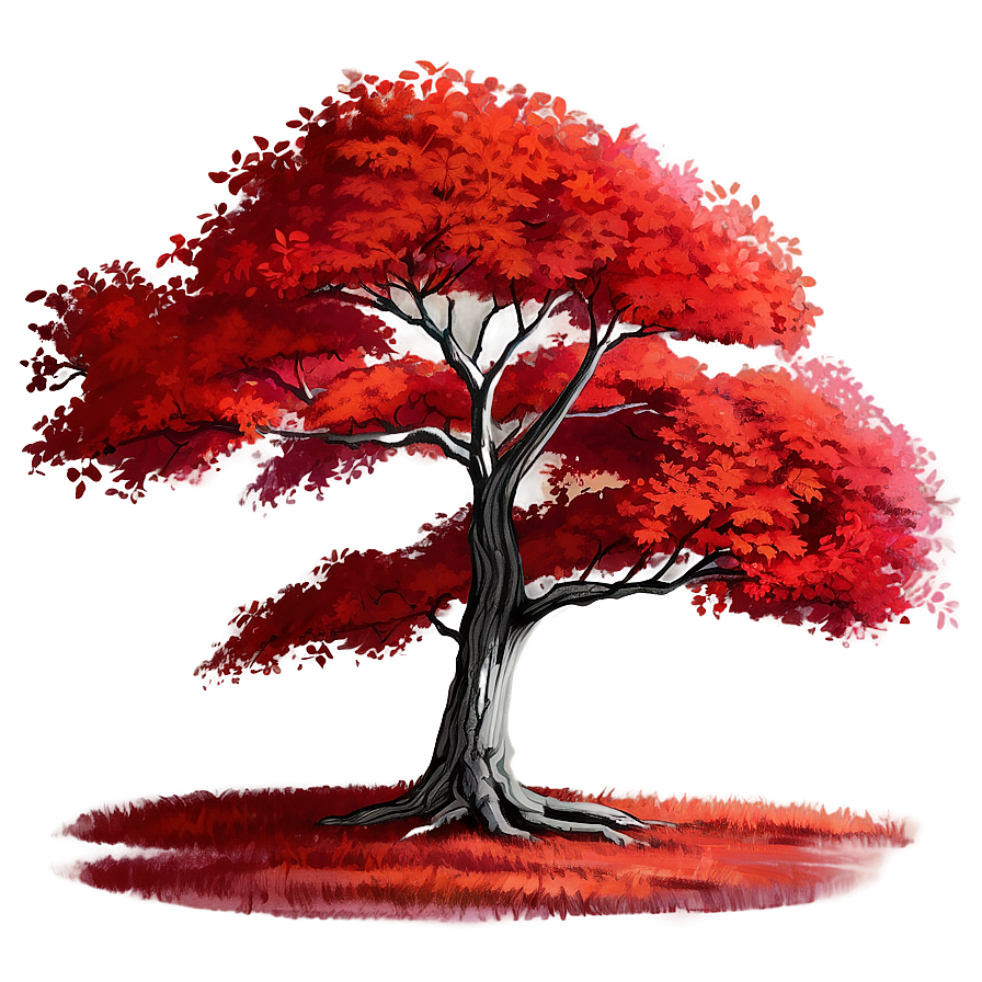 Vibrant Red Tree Sketch Png 3 PNG image