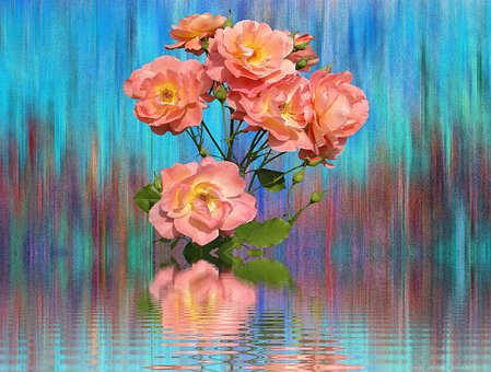 Vibrant Roses Reflection Artwork PNG image