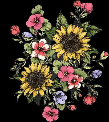 Vibrant Sunflower Bouquet Illustration PNG image