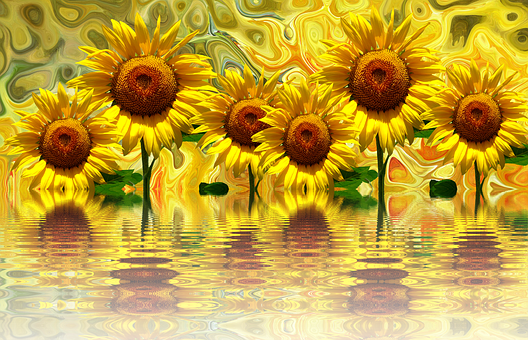 Vibrant_ Sunflowers_ Reflection_ Artwork PNG image