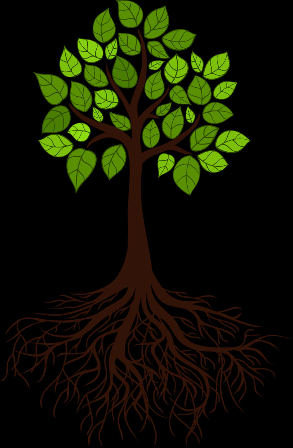 Vibrant Tree Silhouettewith Roots PNG image