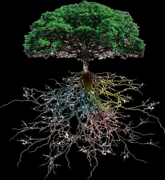 Vibrant Treewith Colorful Roots PNG image