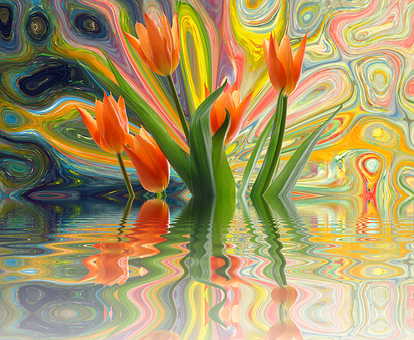 Vibrant_ Tulips_ Abstract_ Reflection PNG image