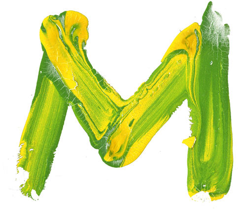 Vibrant Yellow Green Painted Letter M PNG image