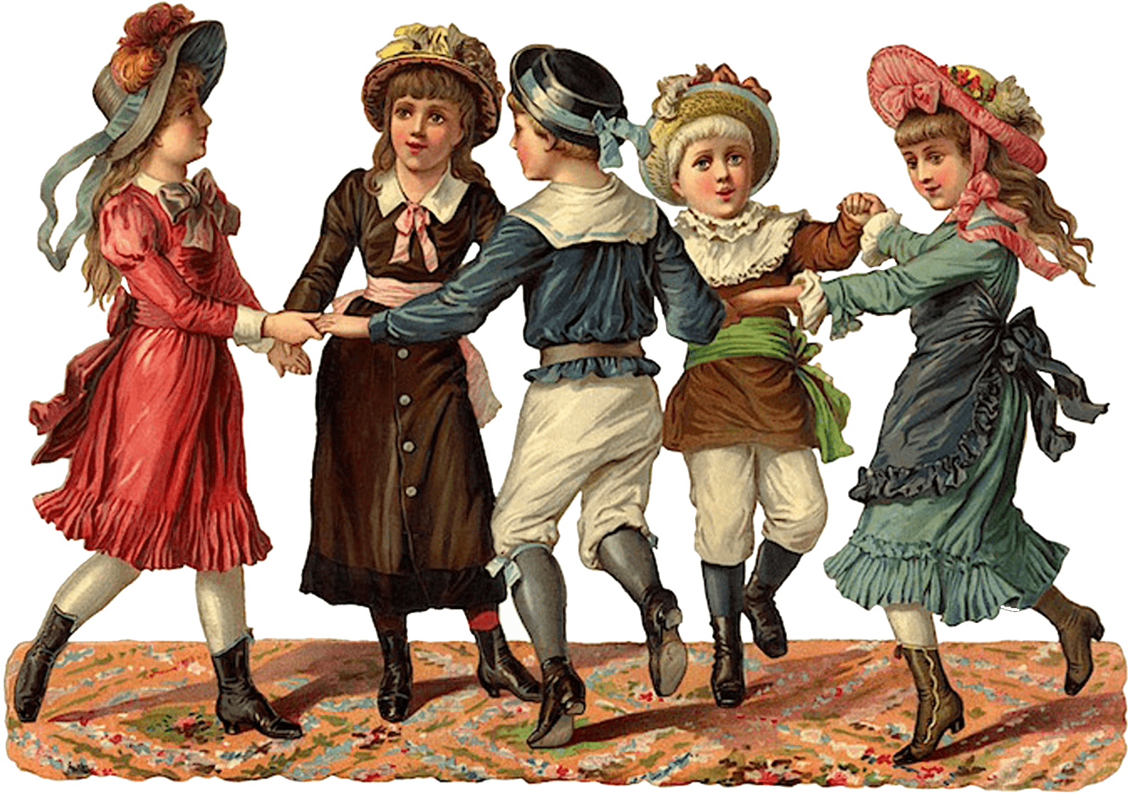 Victorian Children Playing Ring Aroundthe Rosie PNG image