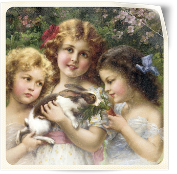 Victorian Childrenwith Rabbit PNG image