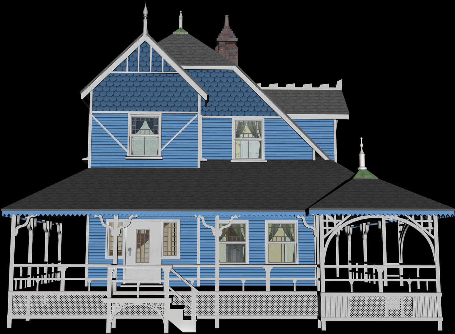 Victorian Style Blue House Illustration PNG image