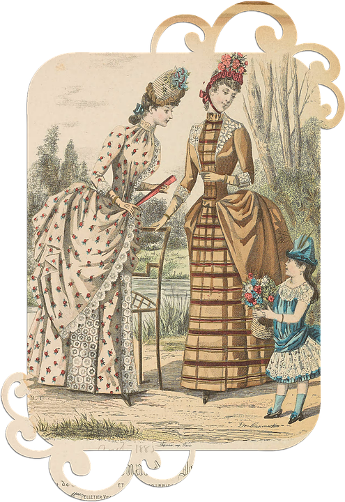 Victorian Womenand Child Fashion Illustration PNG image