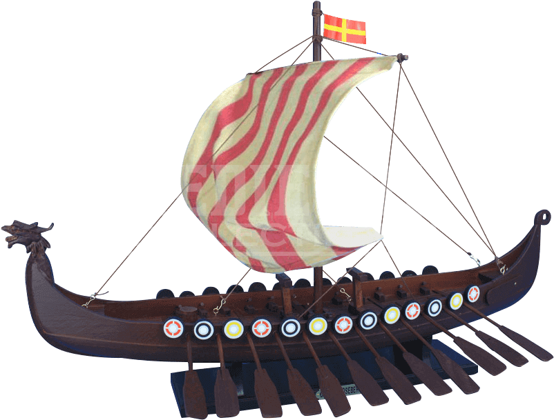 Viking Ship Modelwith Striped Sail PNG image