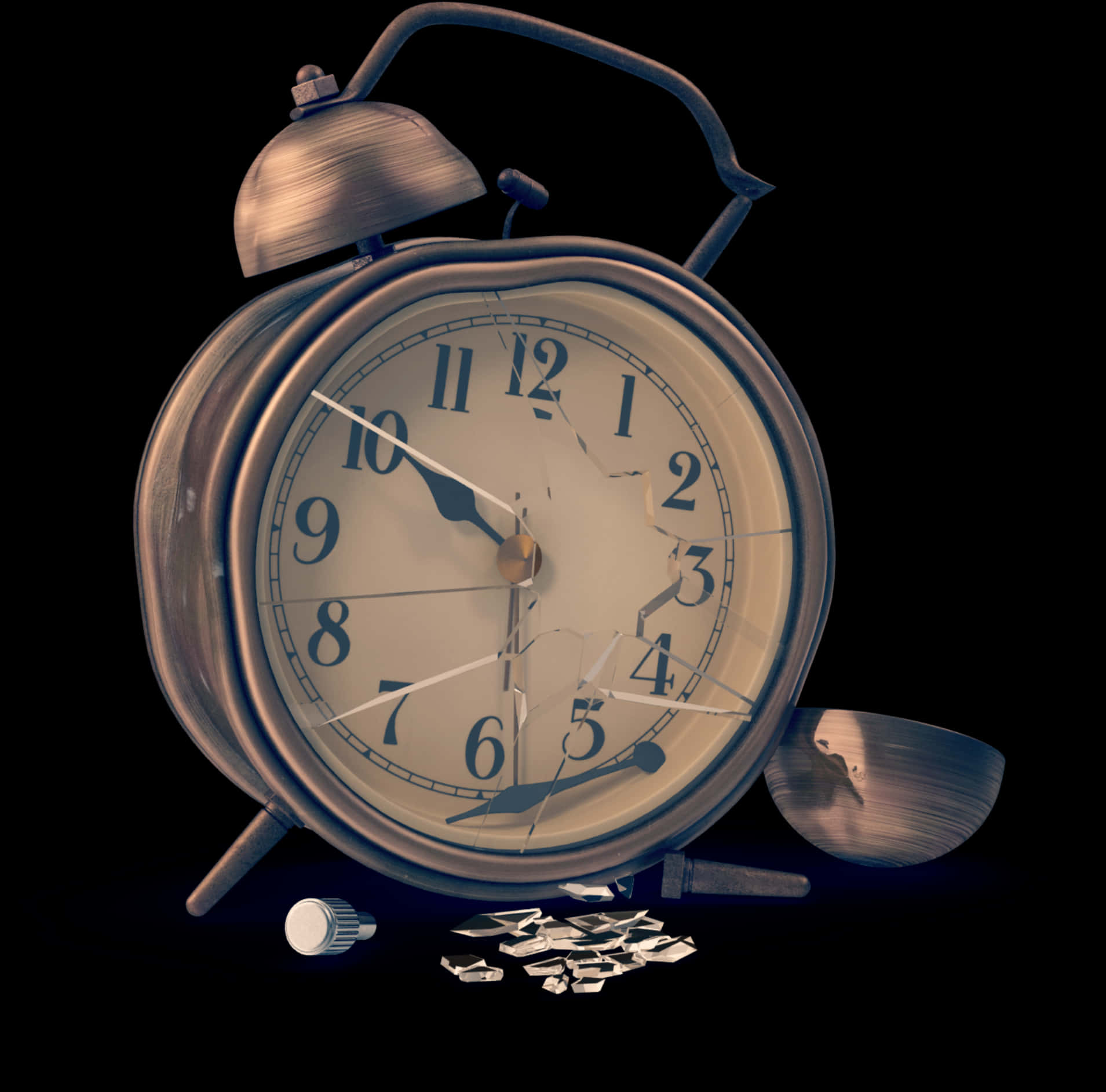 Vintage Alarm Clock Broken PNG image