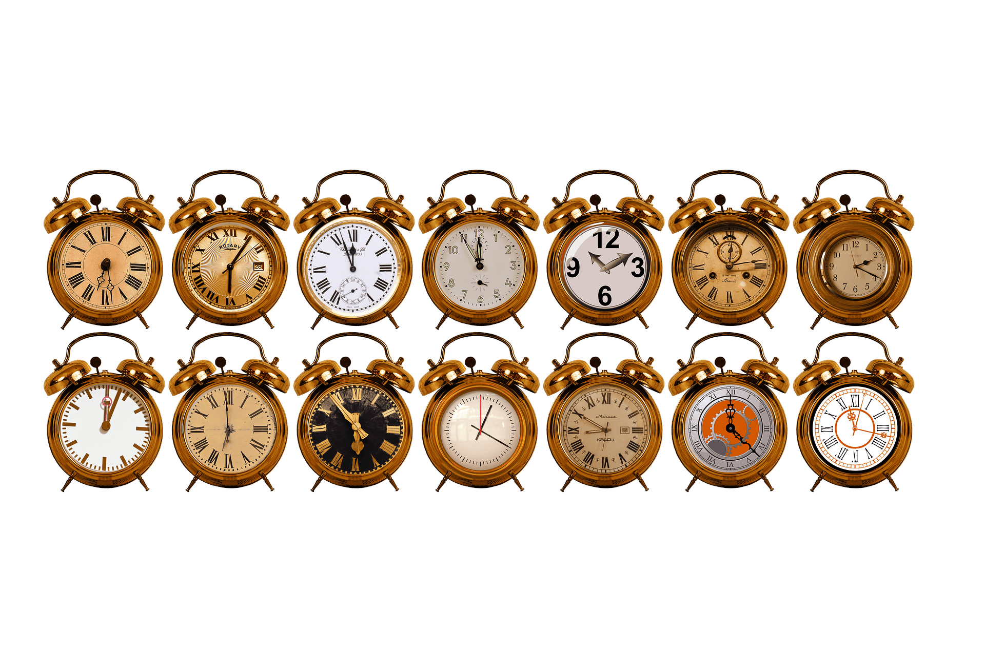 Vintage Alarm Clocks Collection PNG image