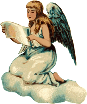 Vintage Angel Reading Scroll PNG image