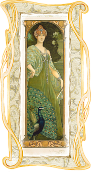Vintage Art Nouveau Peacockand Lady PNG image