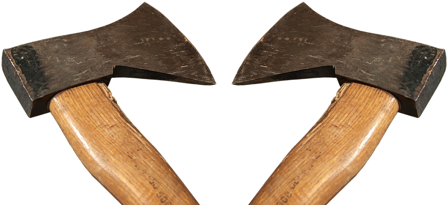 Vintage Axe Heads Wooden Handles PNG image