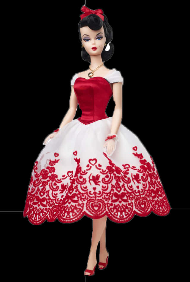 Vintage Barbiein Redand White Dress PNG image