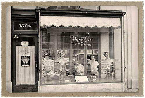 Vintage Beauty Salon Window Display PNG image