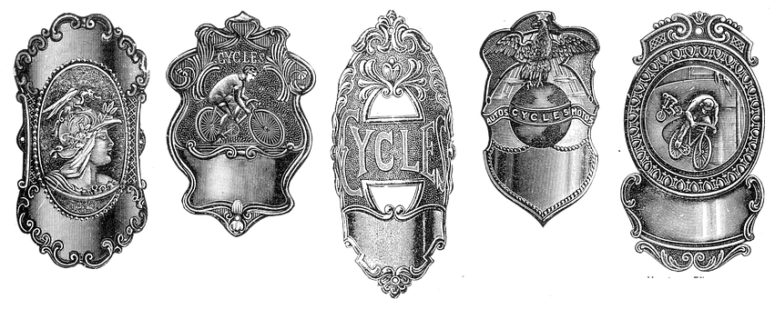 Vintage Bicycle Head Badges Collection PNG image