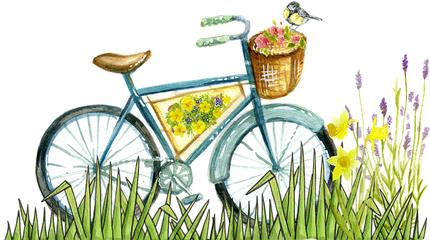 Vintage Bicyclewith Flowersand Bird PNG image