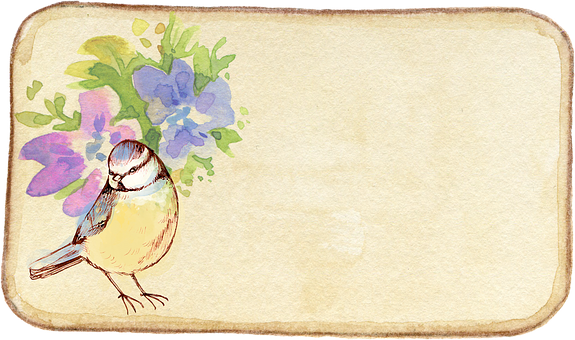 Vintage Birdand Floral Watercolor Card PNG image