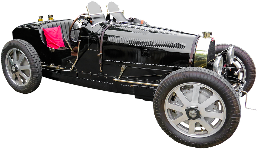 Vintage Black Bugatti Racing Car PNG image