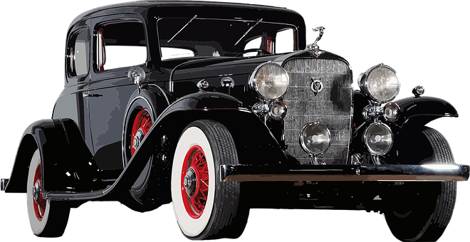 Vintage Black Car Red Accents PNG image